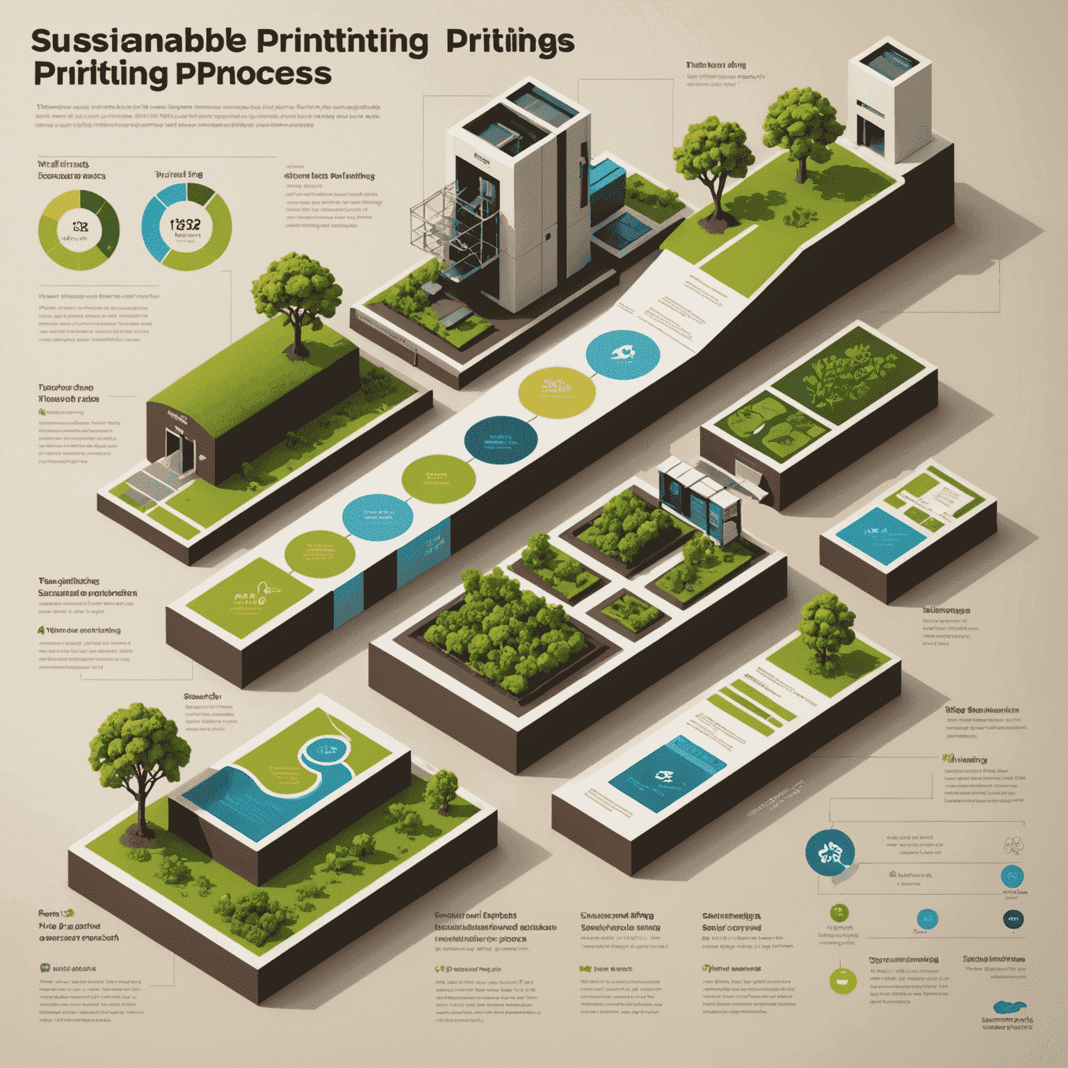 Sürdürülebilir baskı sürecinin aşamalarını gösteren infografik